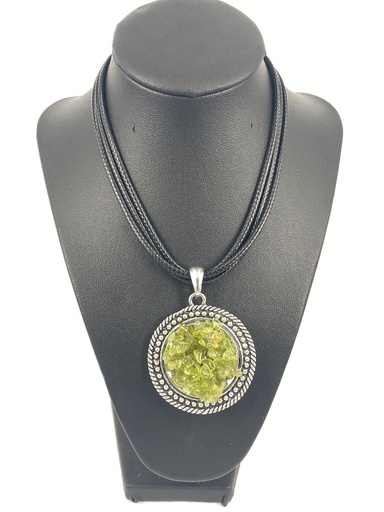 [007322] ALLOY+OLIVINE+CORD NECKLACE