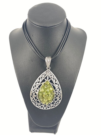 [007329] ALLOY+OLIVINE+CORD NECKLACE