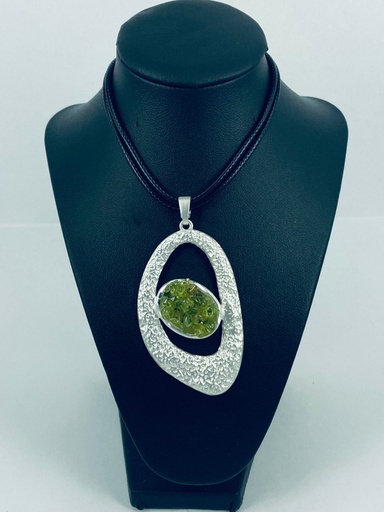 [007331] ALLOY+OLIVINE+CORD NECKLACE