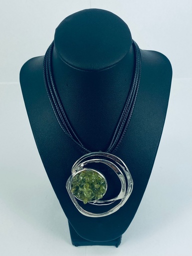 [007332] ALLOY+OLIVINE+CORD NECKLACE