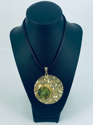 [007337] ALLOY+OLIVINE+CORD NECKLACE