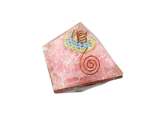 [008752] PIRAMIDE ORGONITE 7x7cm CUARZO ROSA FLOR VIDA